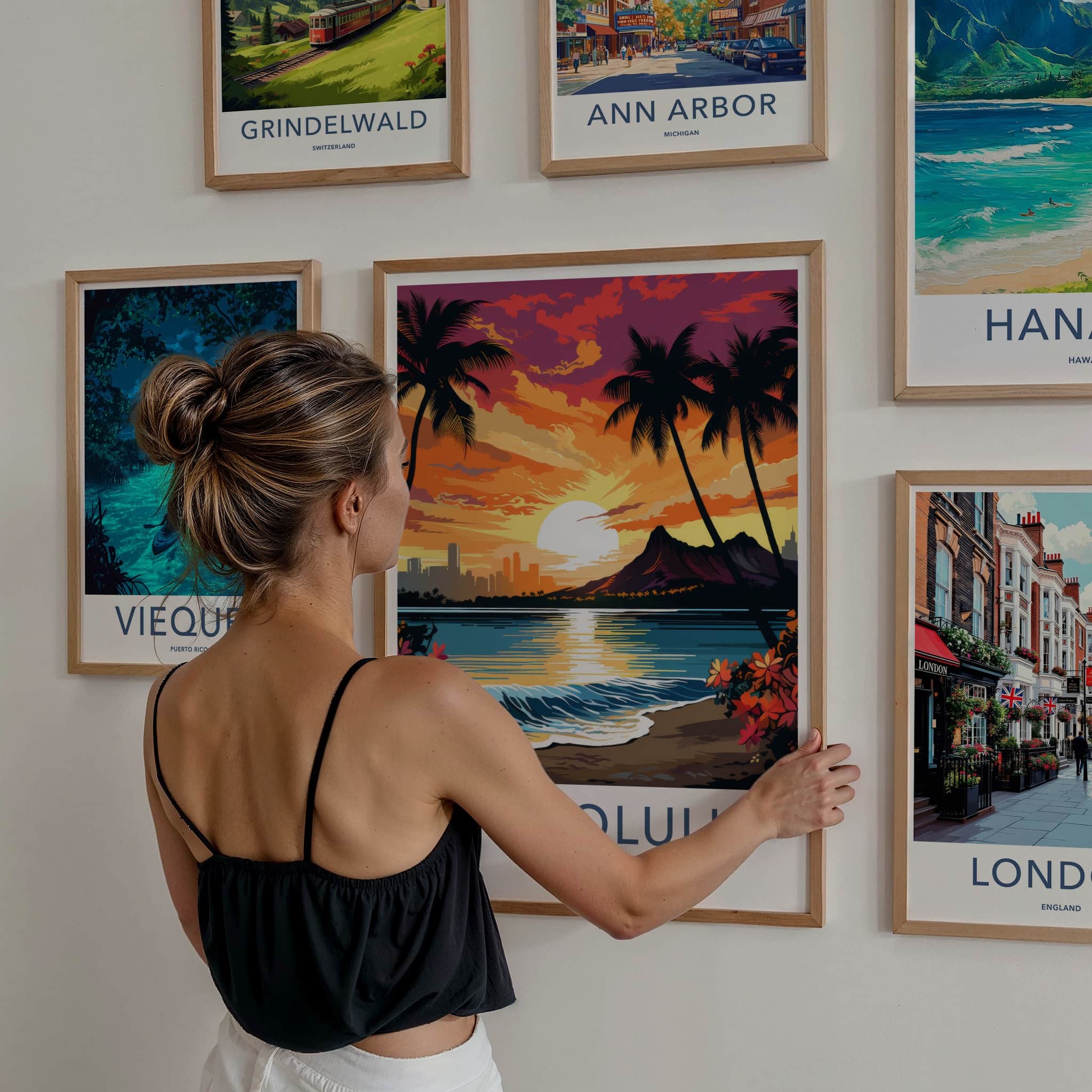 Honolulu Poster - Hawaii Art Print - Waikiki Beach Sunset Wall Decor