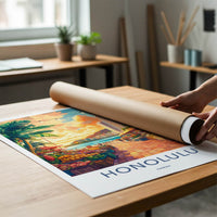 Honolulu Poster - Hawaii Travel Art - Beachside Market Sunset Home Decor