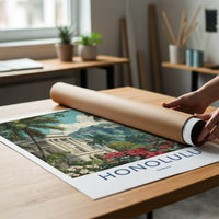 Honolulu Poster - Hawaii Travel Art - Hibiscus Palace Mountain Home Decor