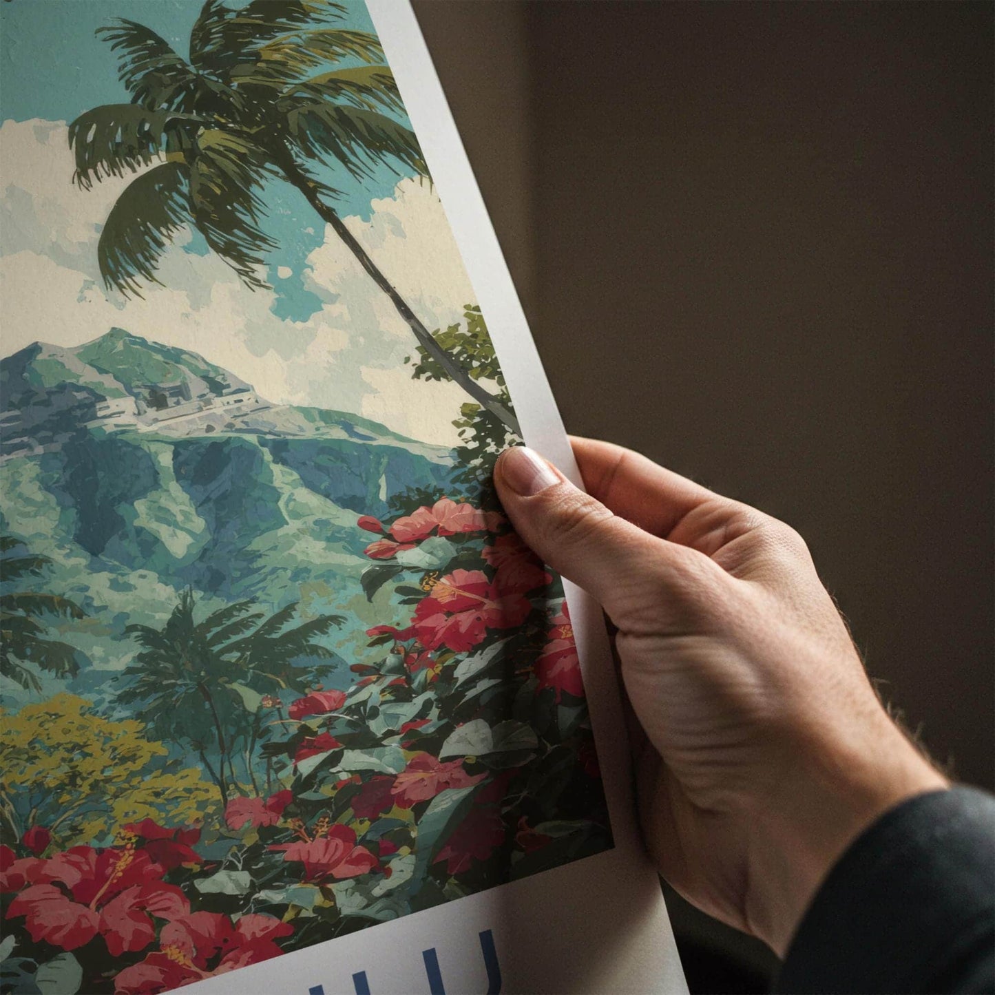 Honolulu Poster - Hawaii Travel Art - Hibiscus Palace Mountain Home Decor