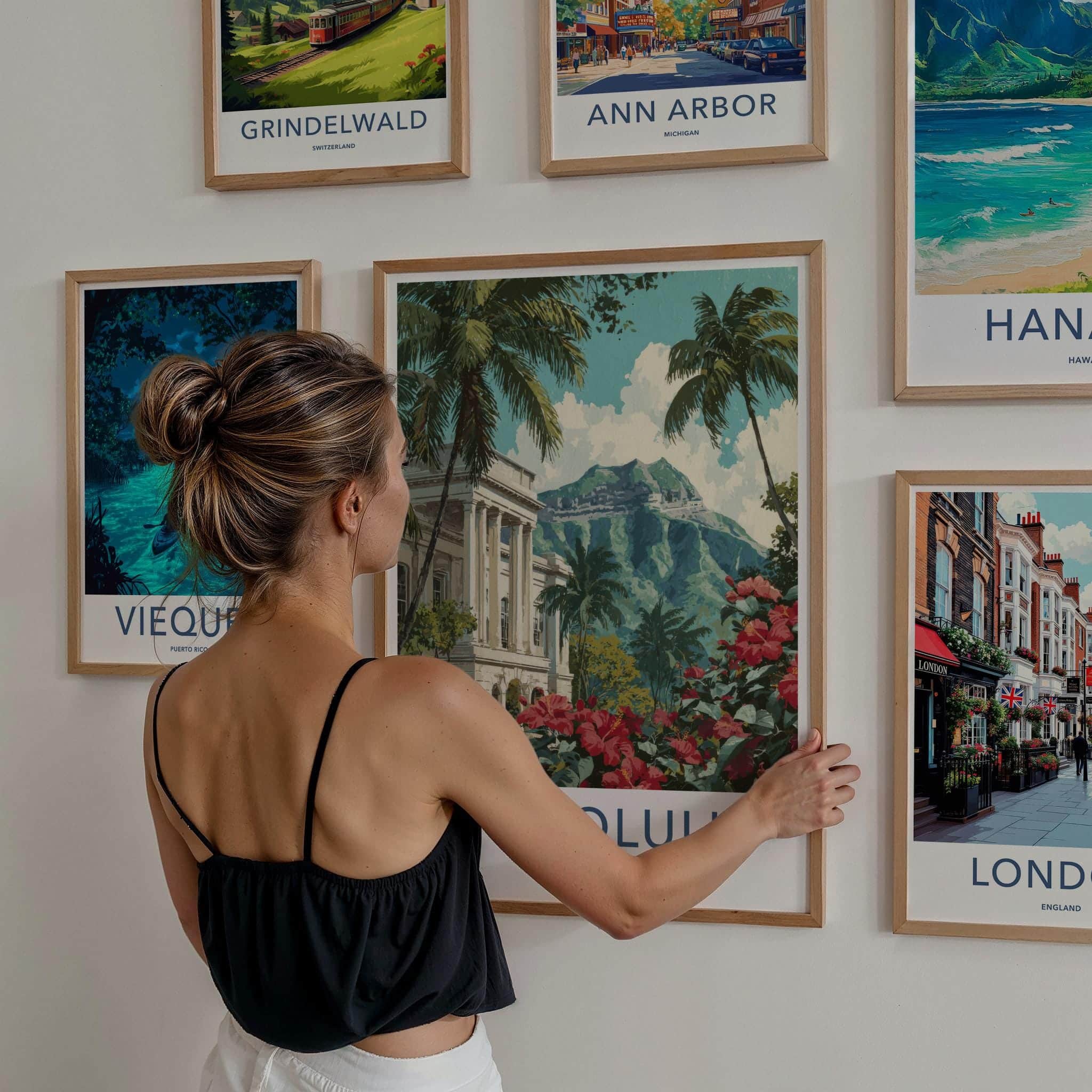 Honolulu Poster - Hawaii Travel Art - Hibiscus Palace Mountain Home Decor