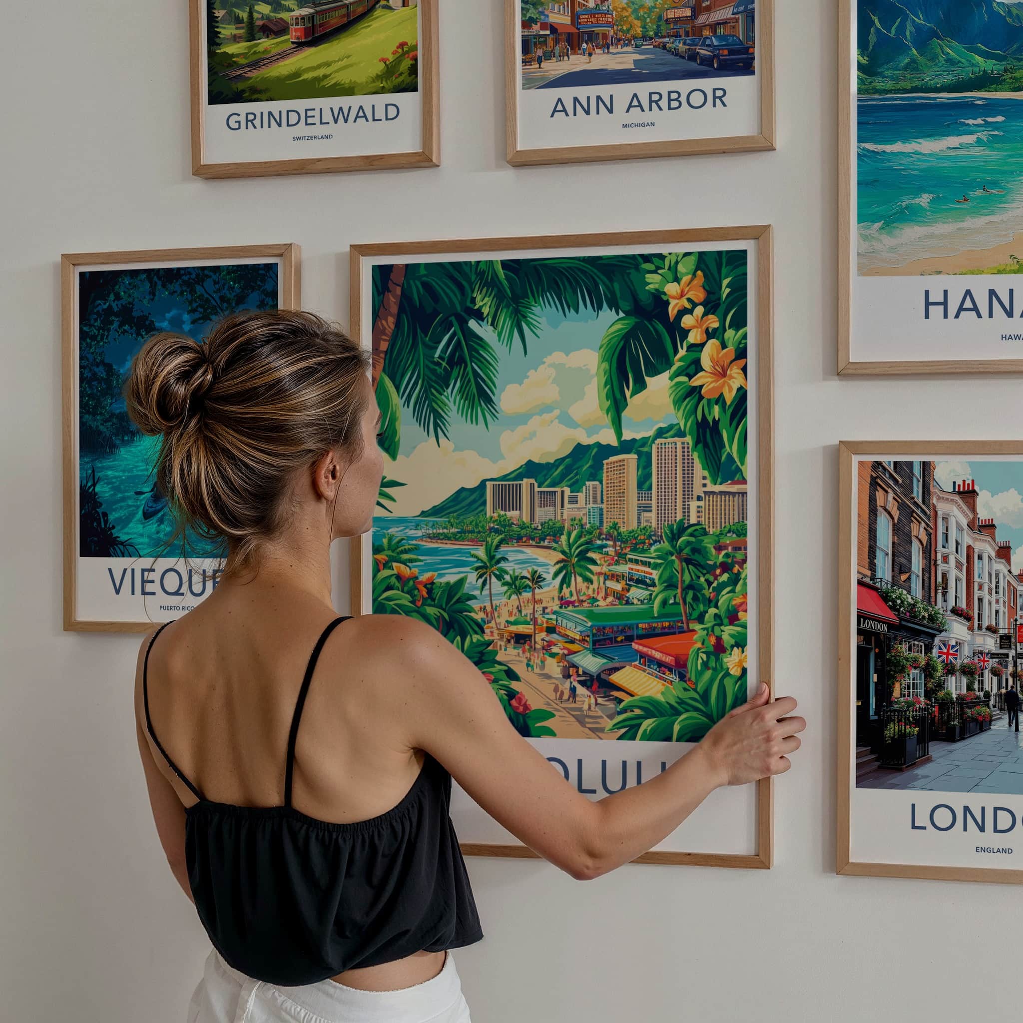 Honolulu Poster - Hawaii Travel Art - Lush Beachfront Town Home Decor