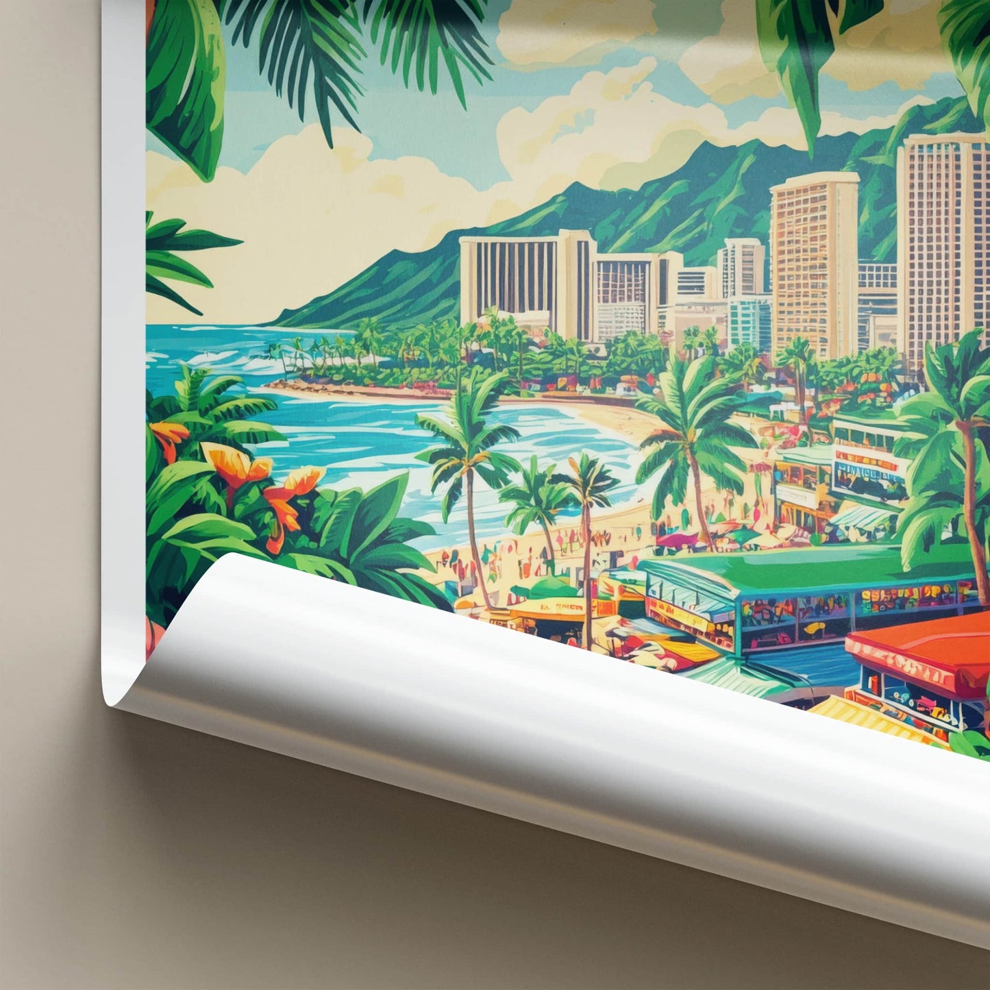 Honolulu Poster - Hawaii Travel Art - Lush Beachfront Town Home Decor