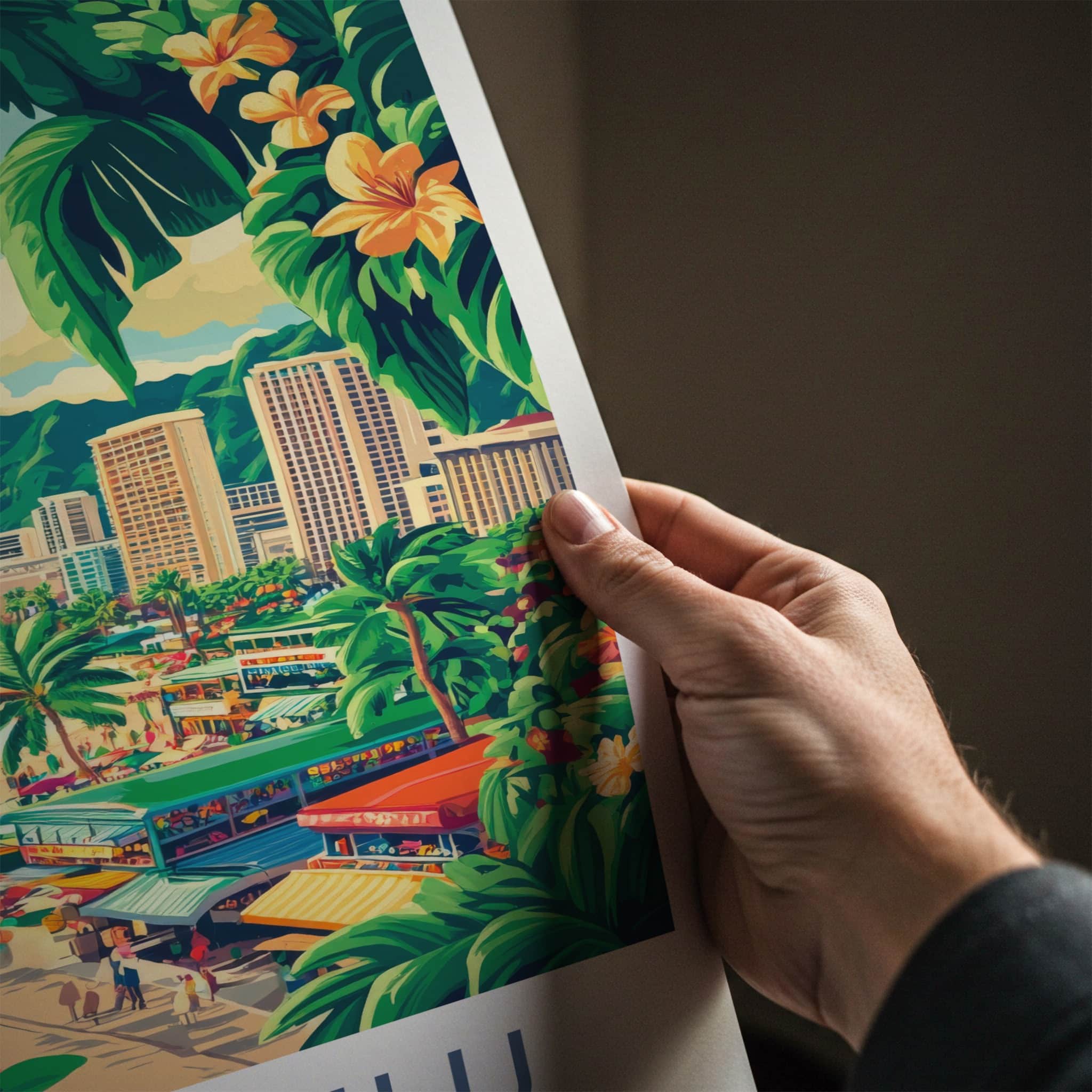 Honolulu Poster - Hawaii Travel Art - Lush Beachfront Town Home Decor