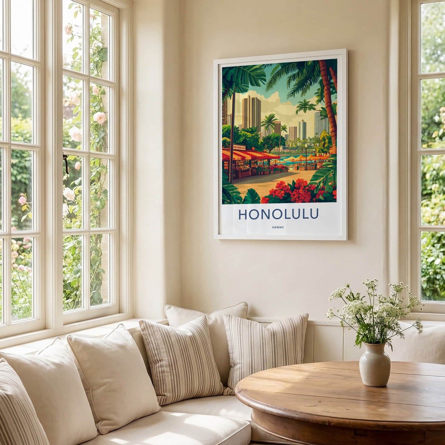 Honolulu Poster - Hawaii Travel Art - Tropical City Market Home Decor