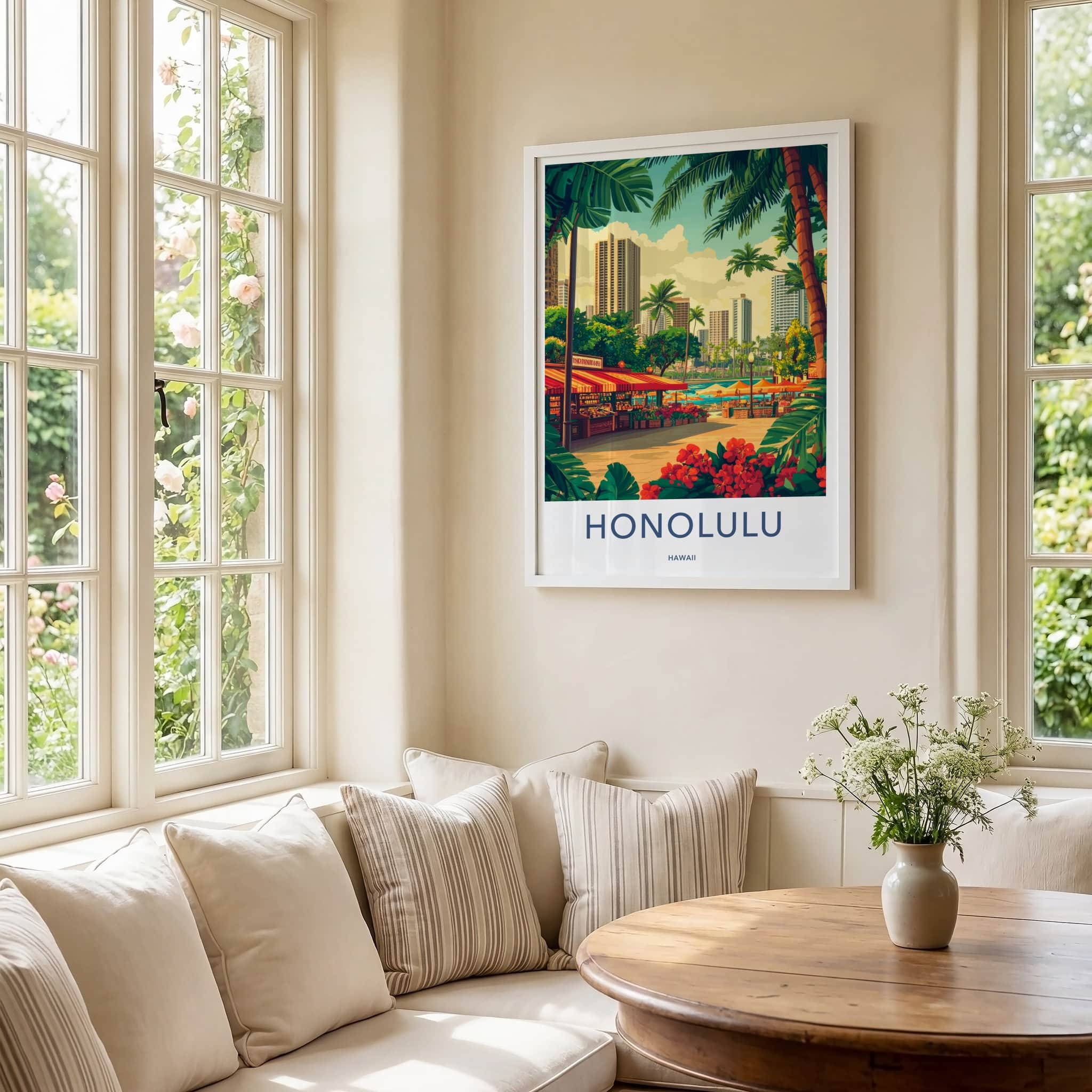 Honolulu Poster - Hawaii Travel Art - Tropical City Market Home Decor