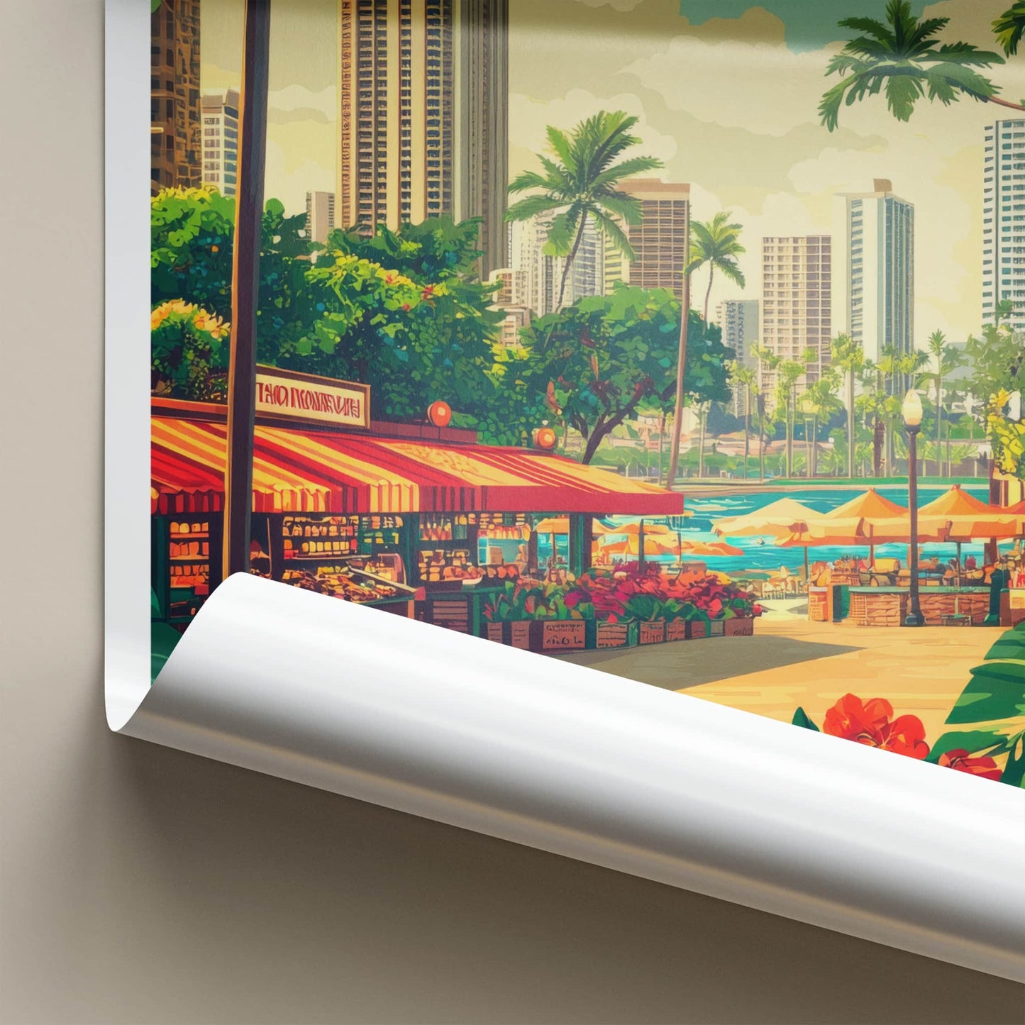 Honolulu Poster - Hawaii Travel Art - Tropical City Market Home Decor