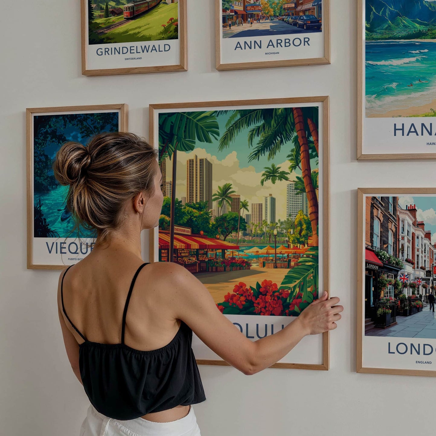 Honolulu Poster - Hawaii Travel Art - Tropical City Market Home Decor