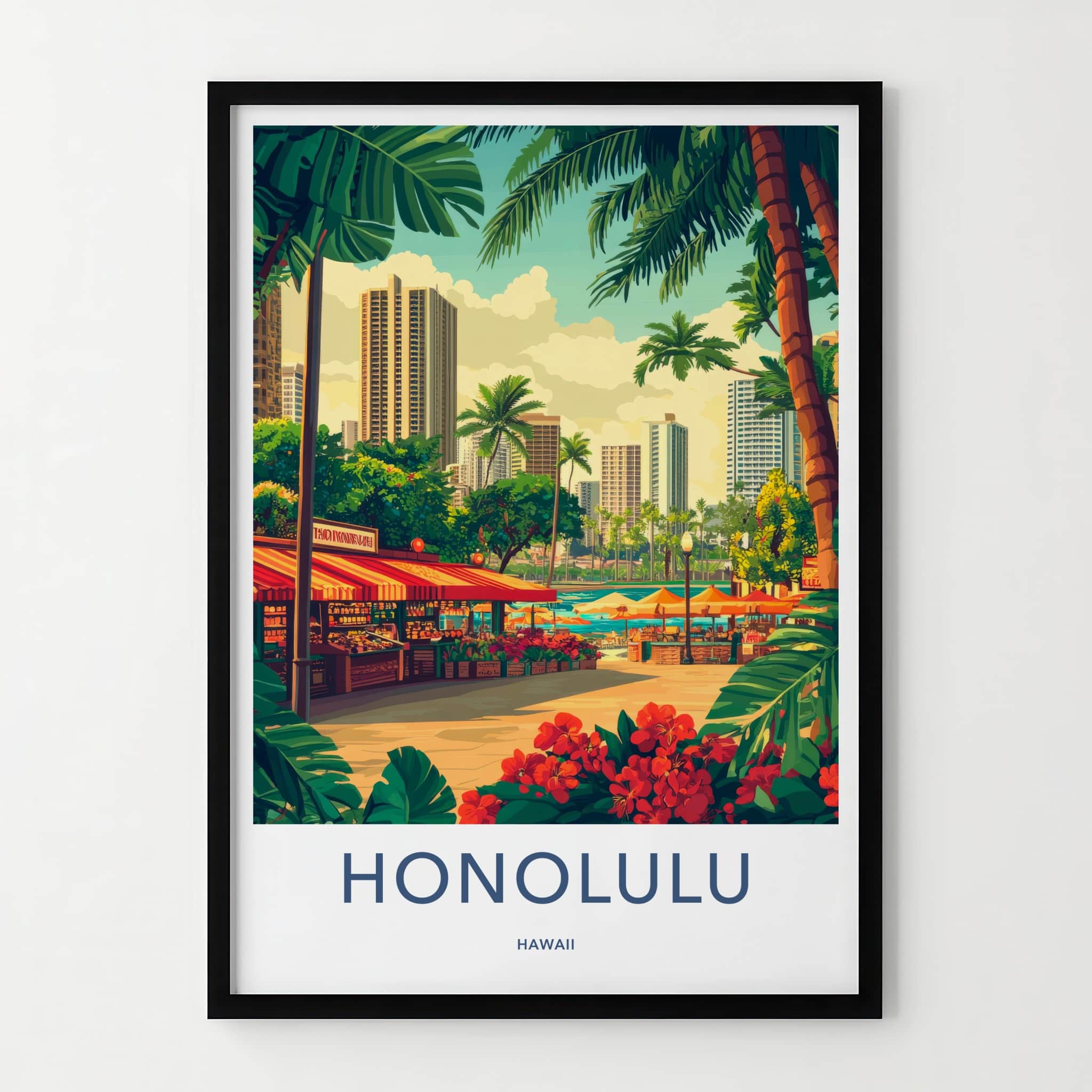 Honolulu Poster - Hawaii Travel Art - Tropical City Market Home Decor