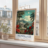 Honolulu Poster - Hawaii Travel Art - Tropical Resort View Wall Decor