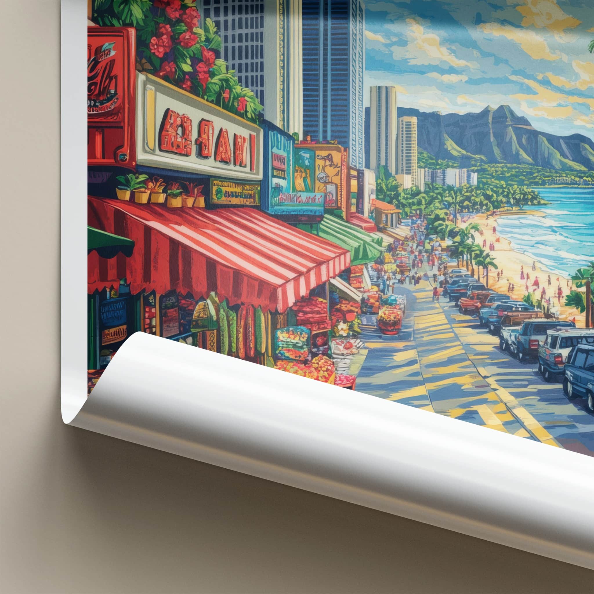 Honolulu Poster - Hawaii Travel Art - Vibrant Market Scene Home Decor