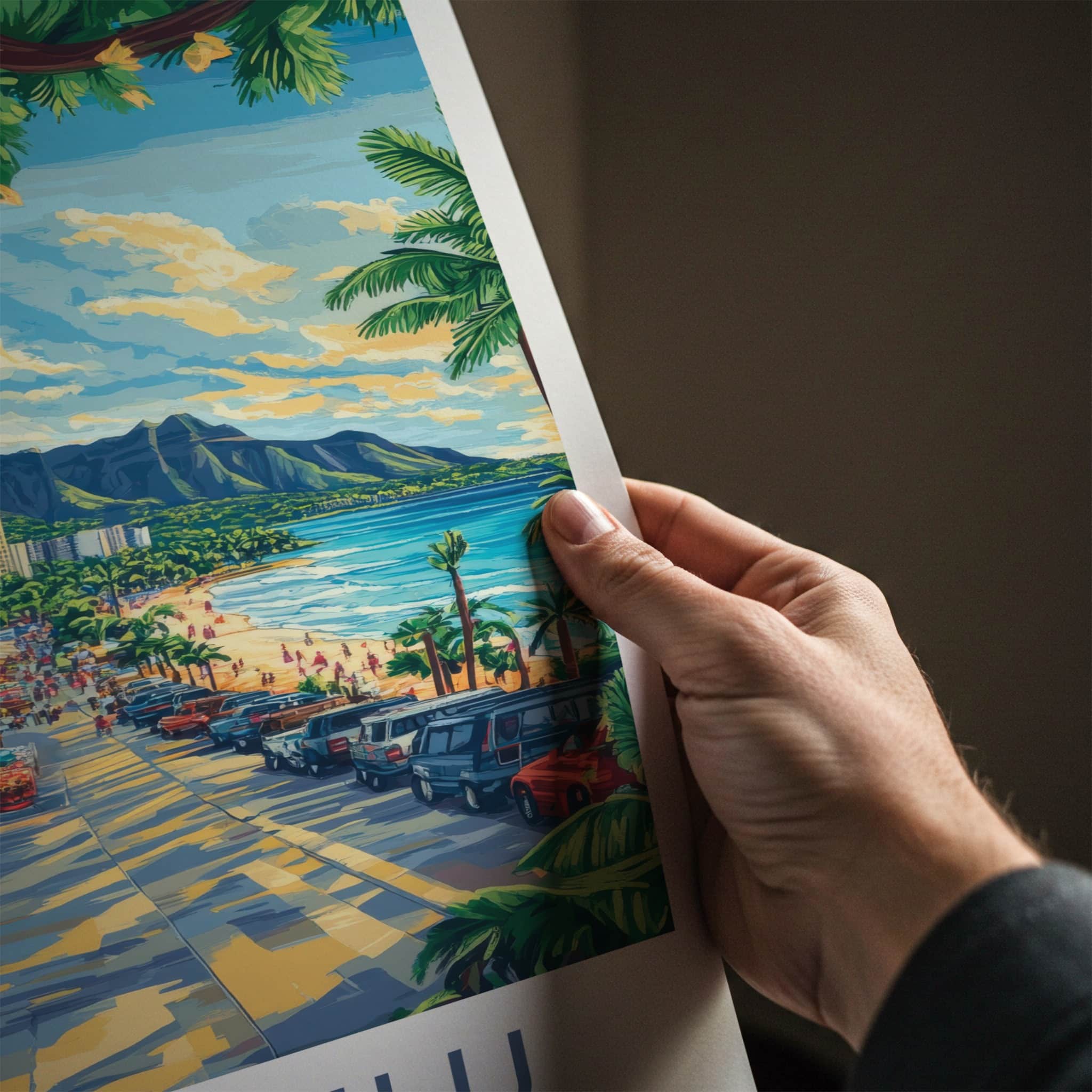 Honolulu Poster - Hawaii Travel Art - Vibrant Market Scene Home Decor