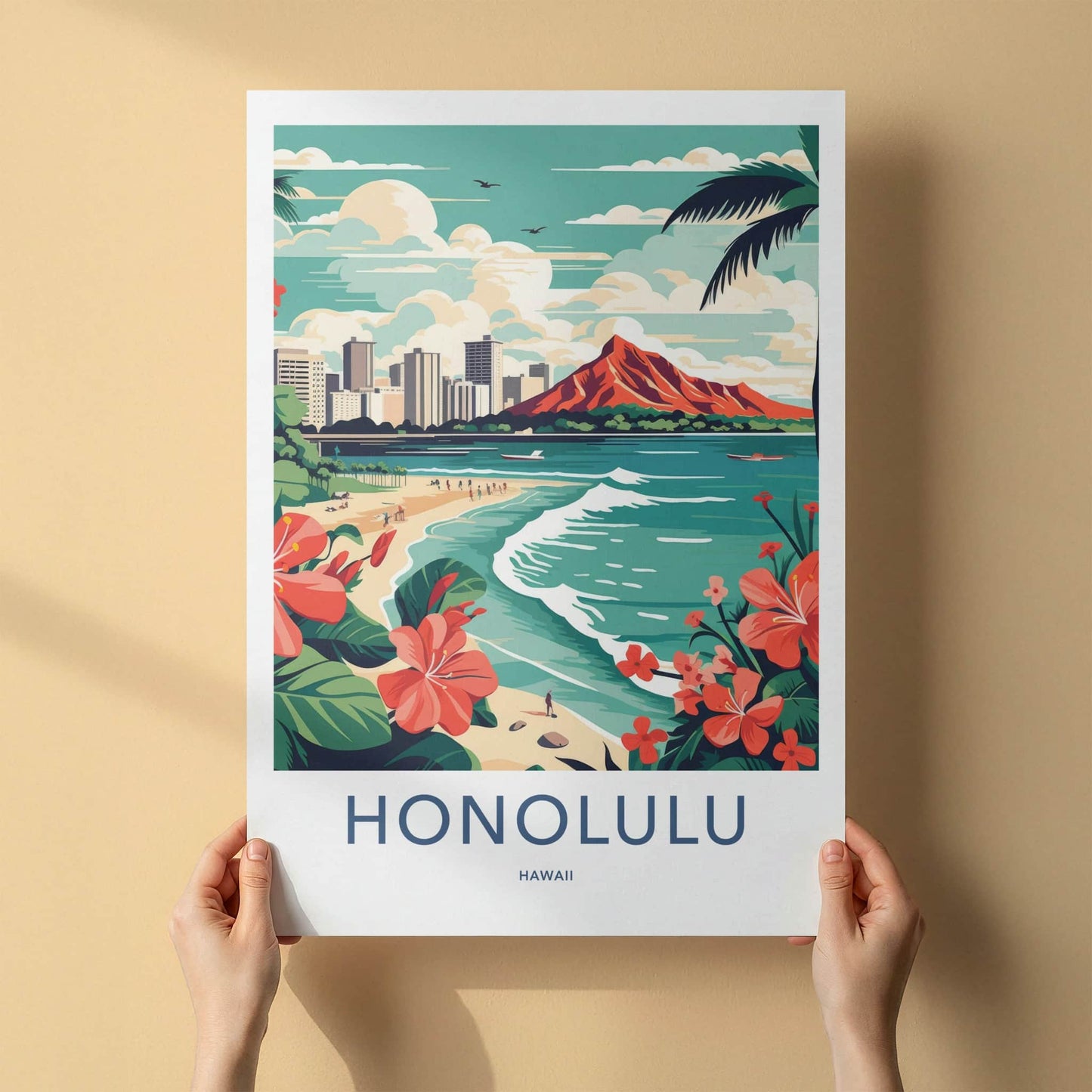 Honolulu Poster - Hawaii Travel Art - Waikiki Beach Vista Home Decor