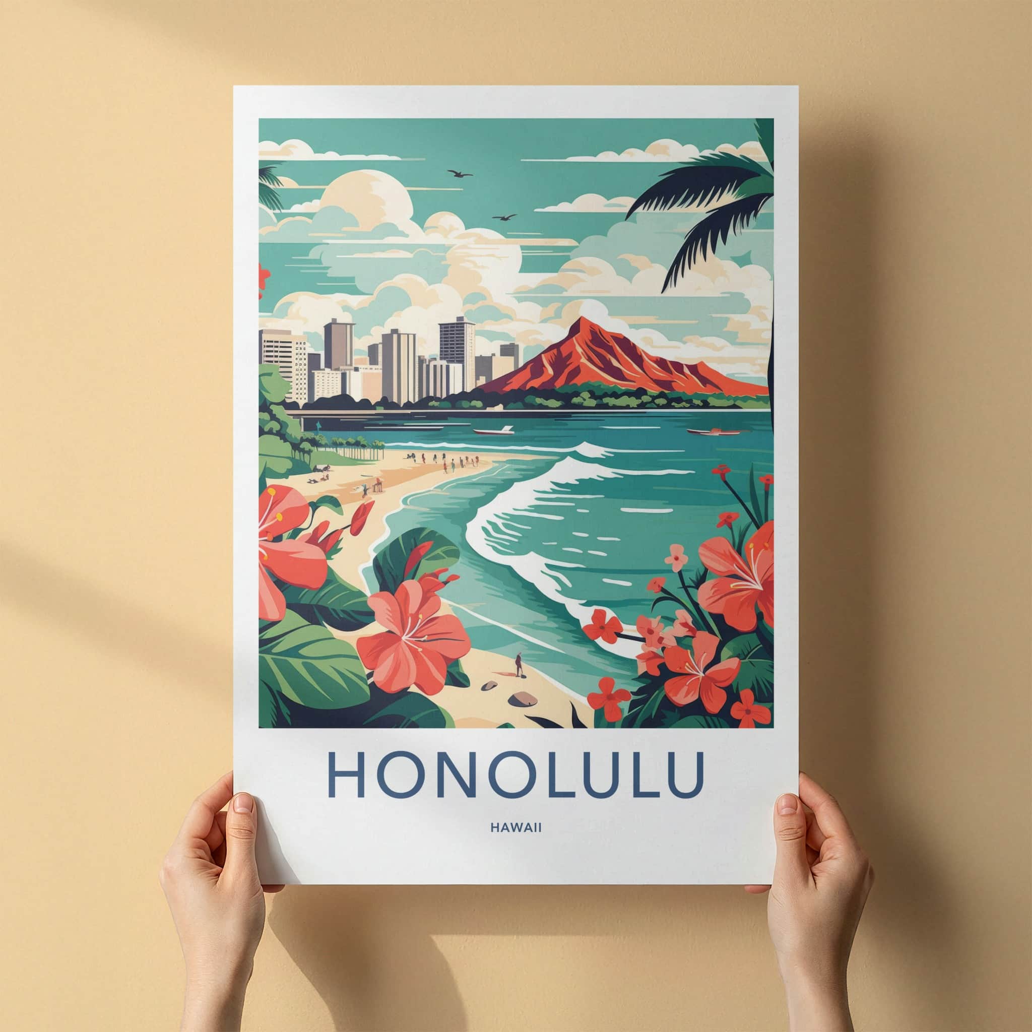 Honolulu Poster - Hawaii Travel Art - Waikiki Beach Vista Home Decor