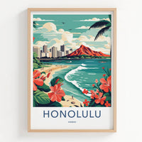 Honolulu Poster - Hawaii Travel Art - Waikiki Beach Vista Home Decor