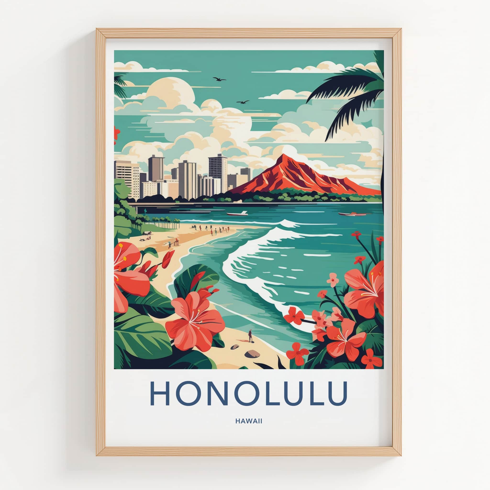 Honolulu Poster - Hawaii Travel Art - Waikiki Beach Vista Home Decor
