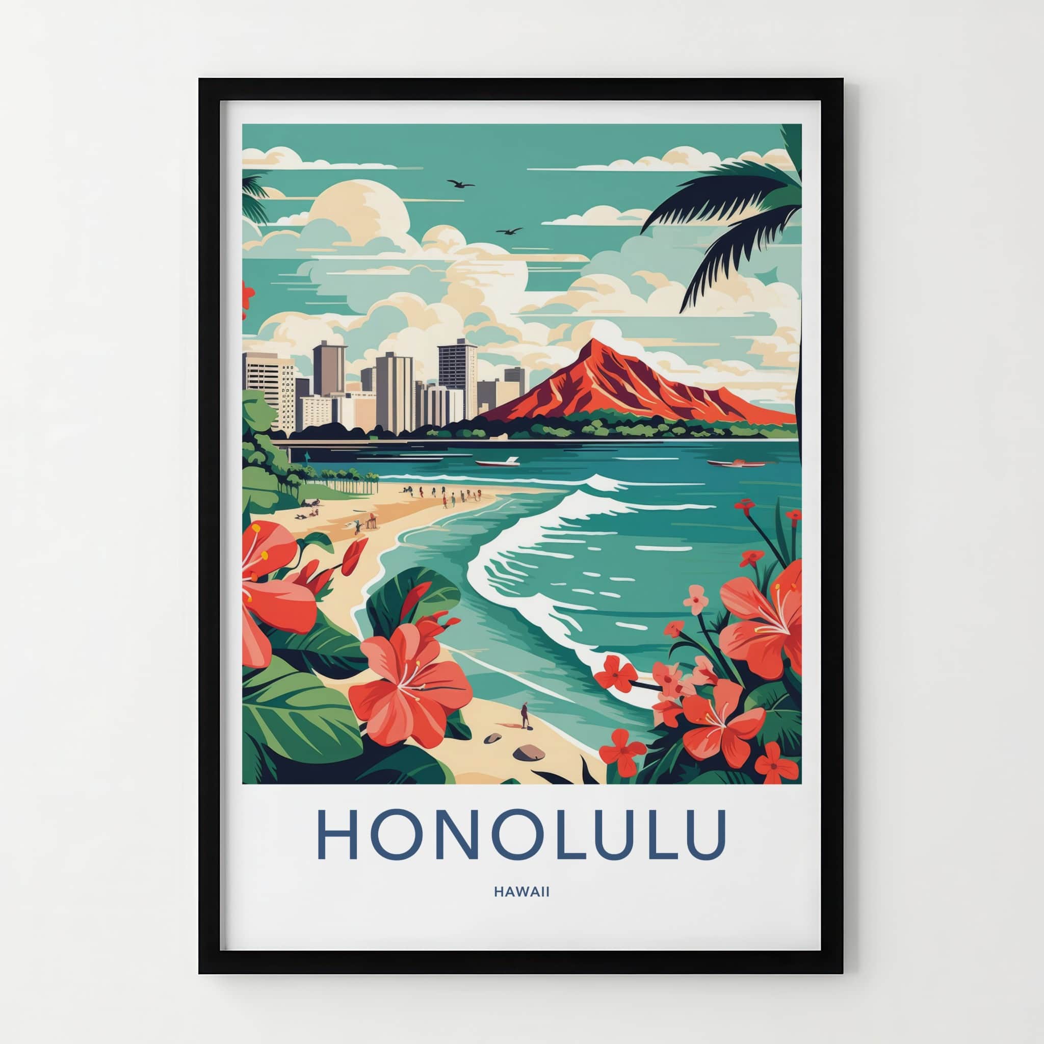 Honolulu Poster - Hawaii Travel Art - Waikiki Beach Vista Home Decor