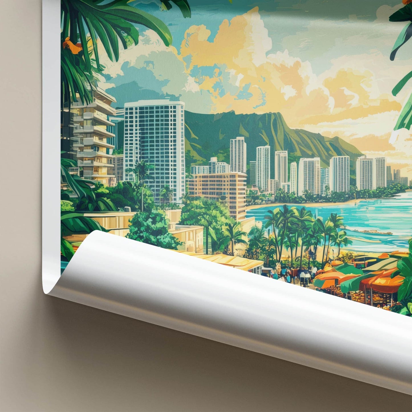 Honolulu Poster - Hawaii Wall Art - Tropical City Market Home Decor