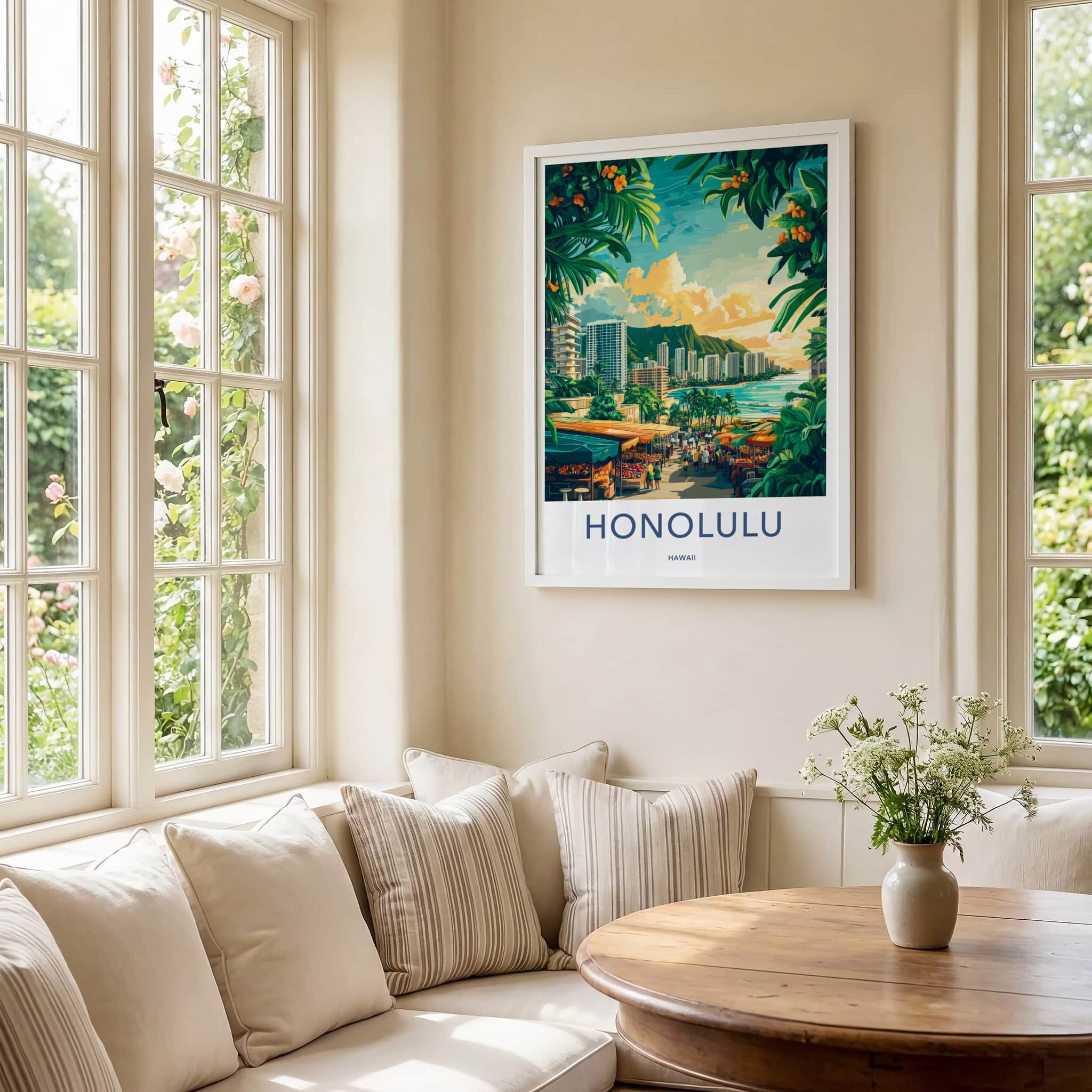 Honolulu Poster - Hawaii Wall Art - Tropical City Market Home Decor
