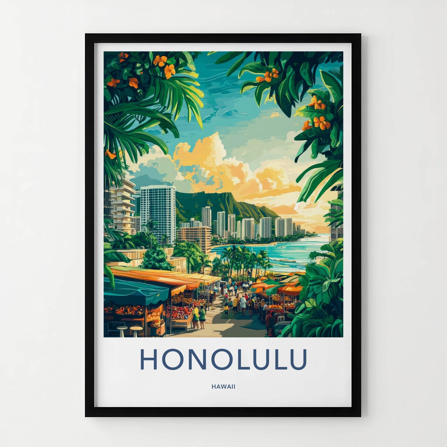 Honolulu Poster - Hawaii Wall Art - Tropical City Market Home Decor