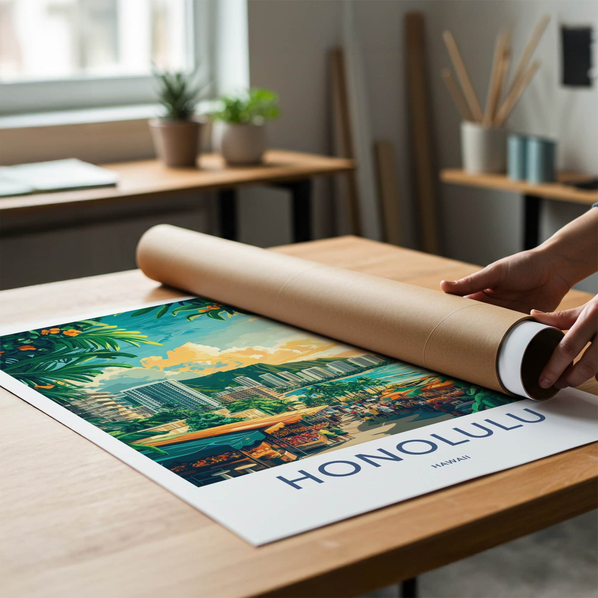 Honolulu Poster - Hawaii Wall Art - Tropical City Market Home Decor