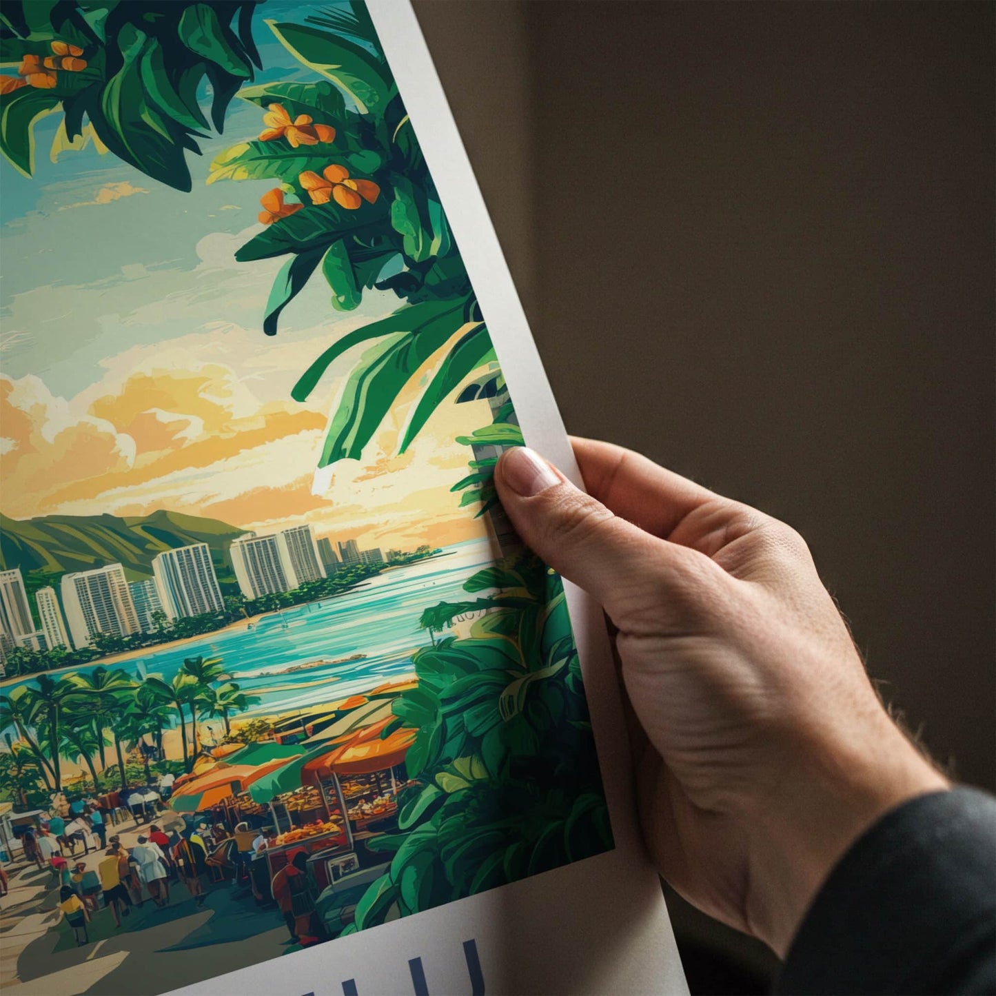 Honolulu Poster - Hawaii Wall Art - Tropical City Market Home Decor
