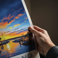 Hope Island Poster - Australia Travel Art - Sunset Marina Palms Home Decor