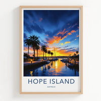 Hope Island Poster - Australia Travel Art - Sunset Marina Palms Home Decor