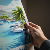 Hope Island Poster - Australia Travel Art - Tropical Marina Mountain Home Decor