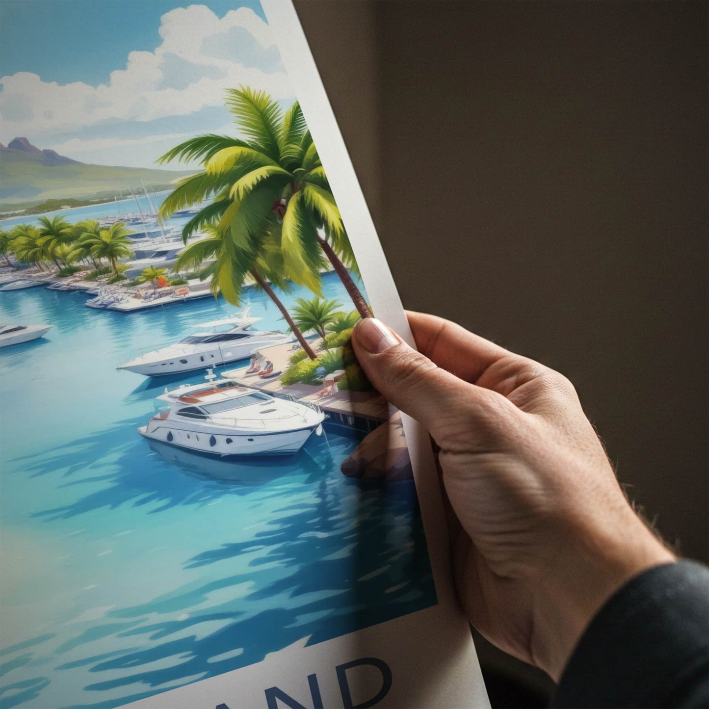 Hope Island Poster - Australia Travel Art - Tropical Marina Mountain Home Decor
