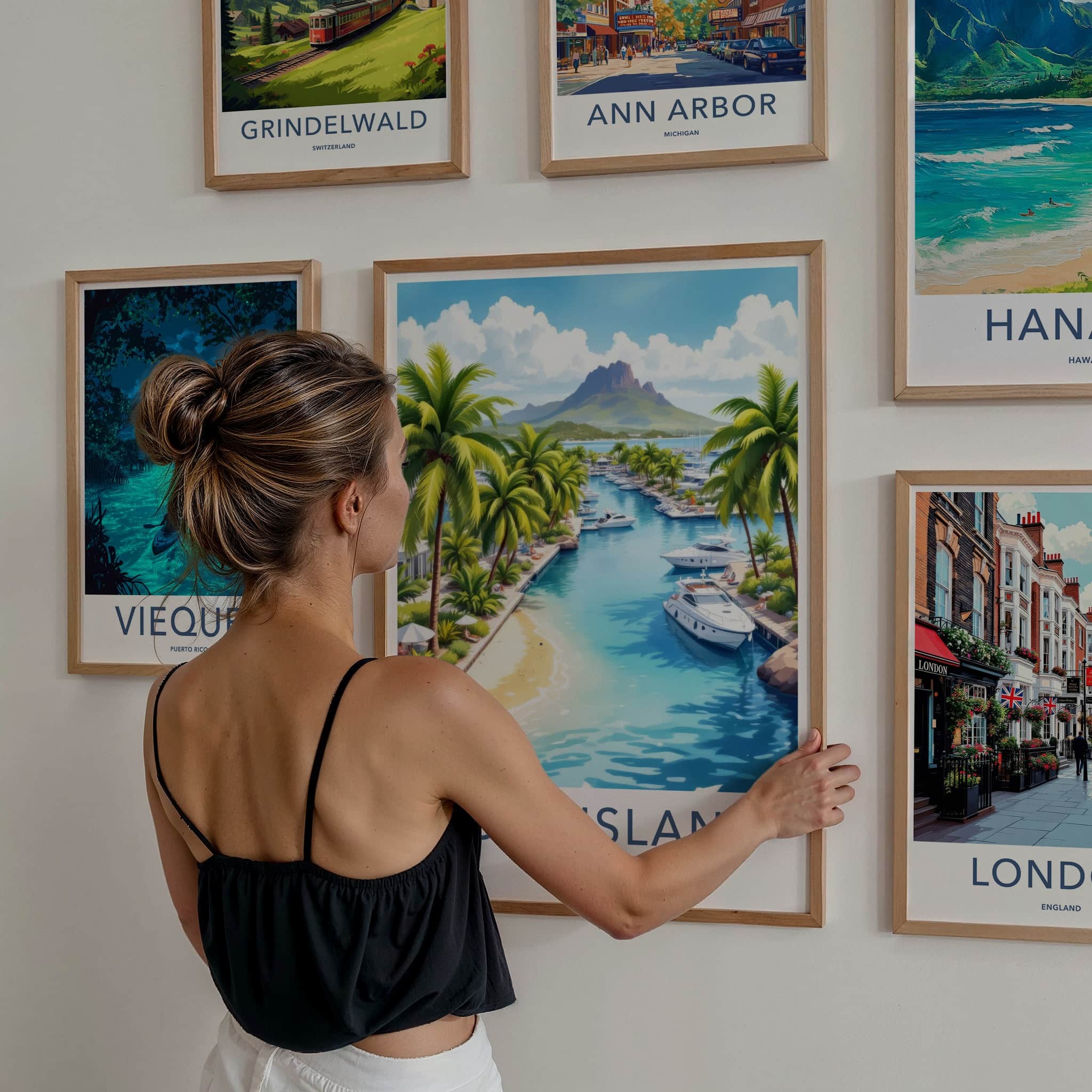 Hope Island Poster - Australia Travel Art - Tropical Marina Mountain Home Decor