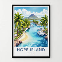 Hope Island Poster - Australia Travel Art - Tropical Marina Mountain Home Decor