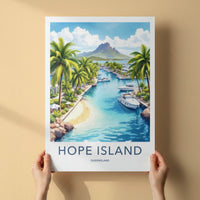 Hope Island Poster - Australia Travel Art - Tropical Marina Mountain Home Decor