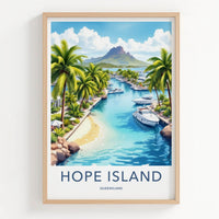 Hope Island Poster - Australia Travel Art - Tropical Marina Mountain Home Decor