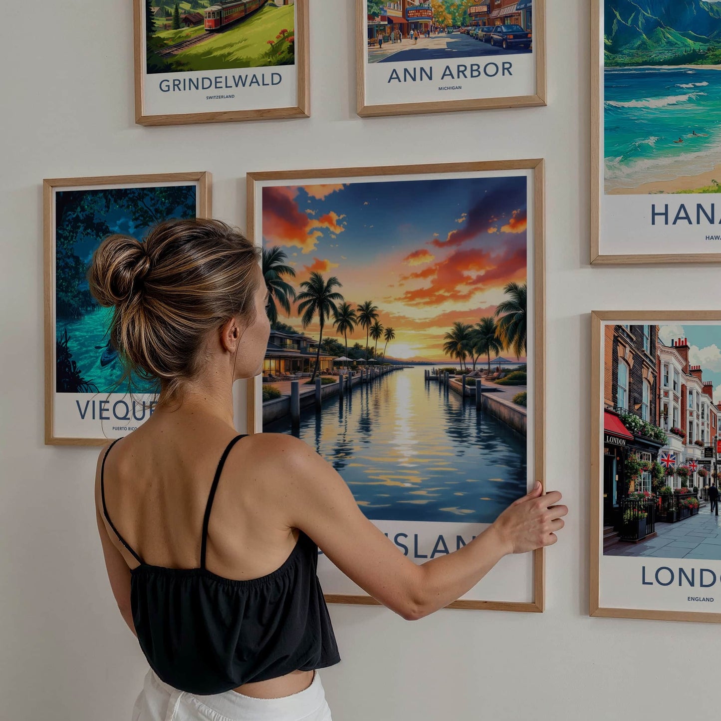 Hope Island Poster - Australia Travel Art - Vibrant Sunset Canal Home Decor