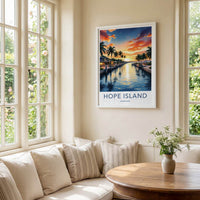 Hope Island Poster - Australia Travel Art - Vibrant Sunset Canal Home Decor