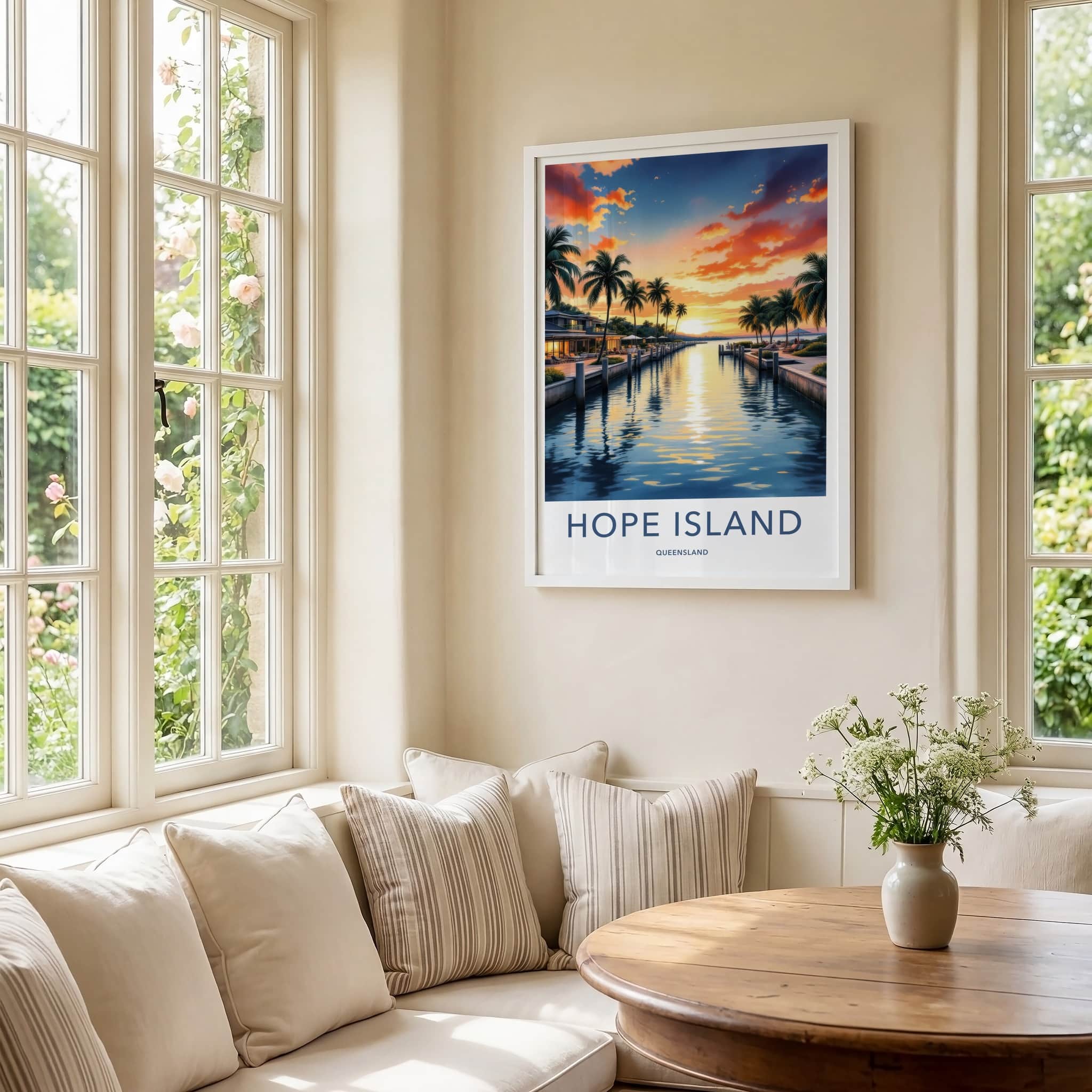 Hope Island Poster - Australia Travel Art - Vibrant Sunset Canal Home Decor