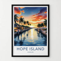 Hope Island Poster - Australia Travel Art - Vibrant Sunset Canal Home Decor