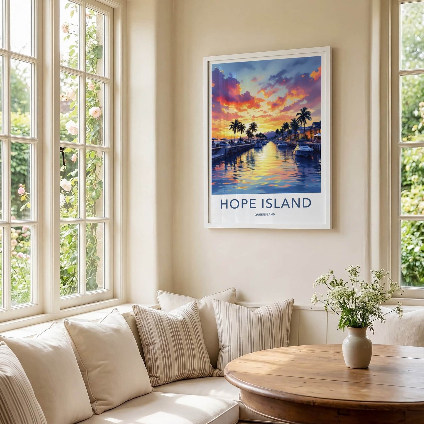 Hope Island Poster - Australia Travel Art - Vibrant Sunset Marina Home Decor