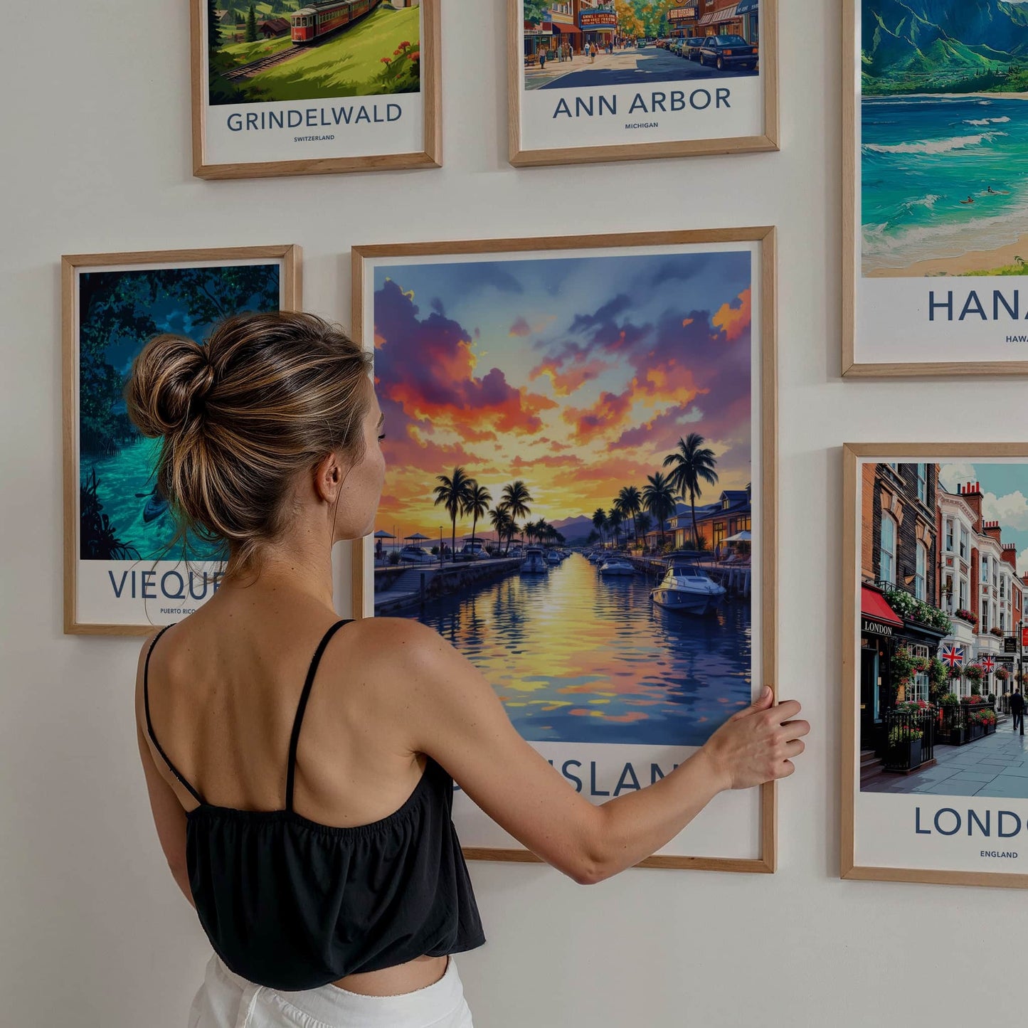 Hope Island Poster - Australia Travel Art - Vibrant Sunset Marina Home Decor