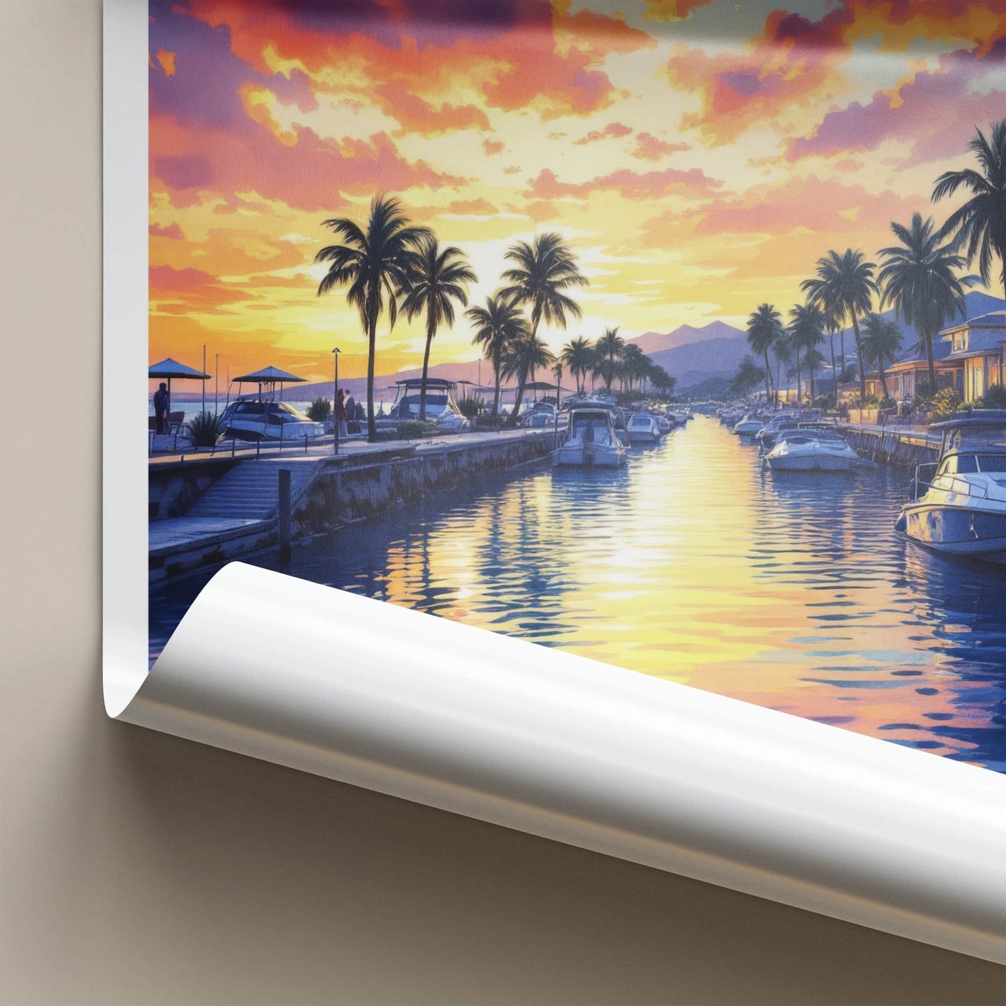 Hope Island Poster - Australia Travel Art - Vibrant Sunset Marina Home Decor