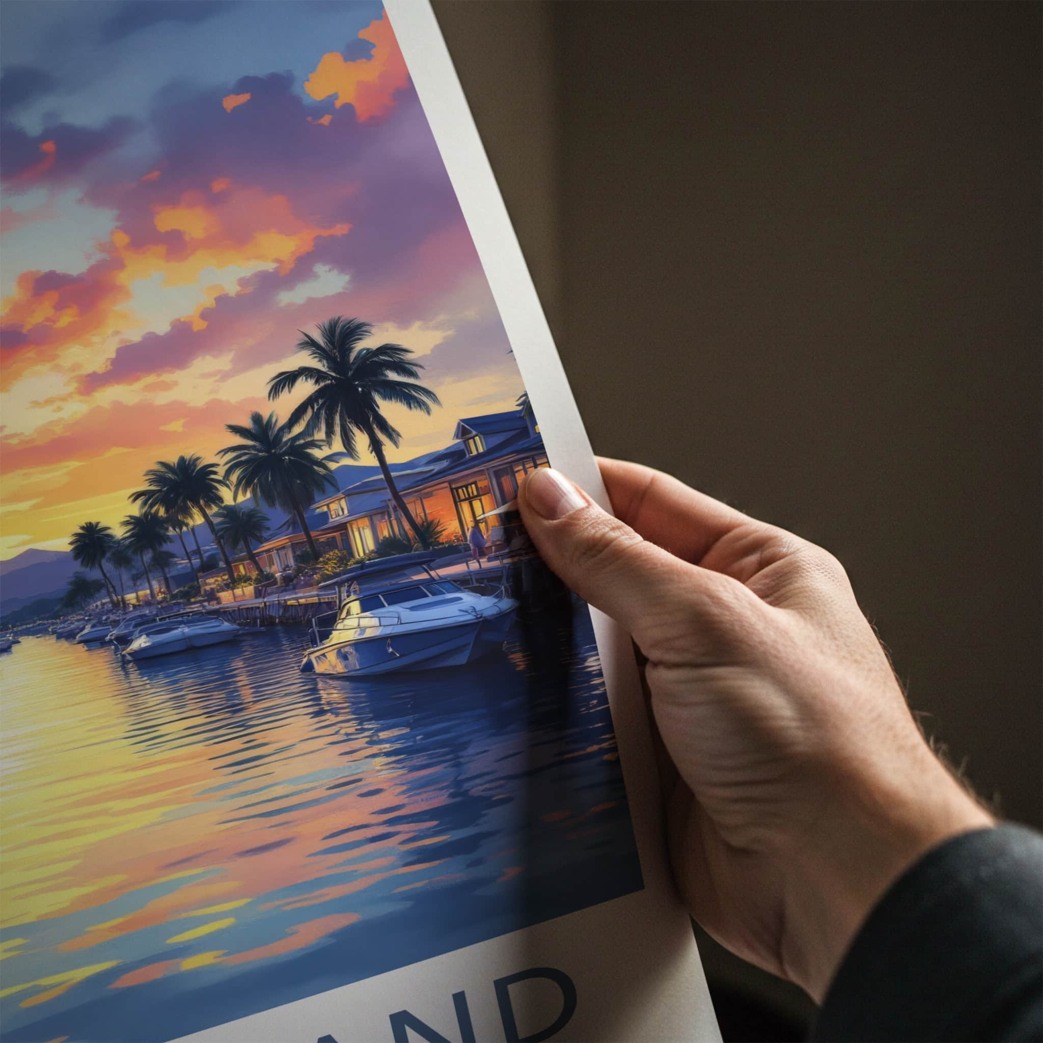 Hope Island Poster - Australia Travel Art - Vibrant Sunset Marina Home Decor