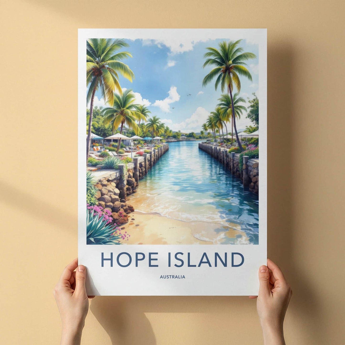 Hope Island Poster - Australia Wall Art - Tropical Resort Canal Home Decor