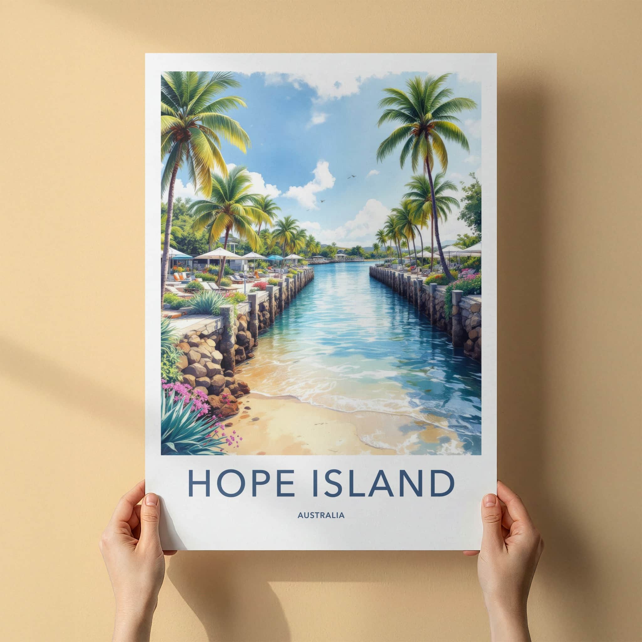 Hope Island Poster - Australia Wall Art - Tropical Resort Canal Home Decor