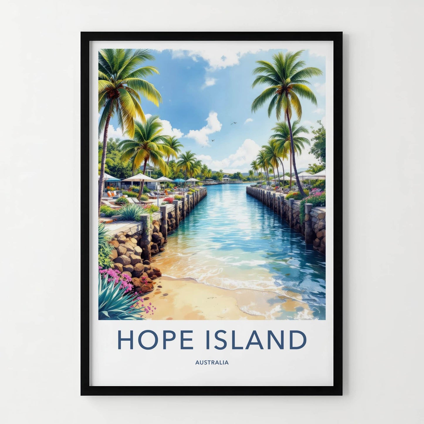 Hope Island Poster - Australia Wall Art - Tropical Resort Canal Home Decor