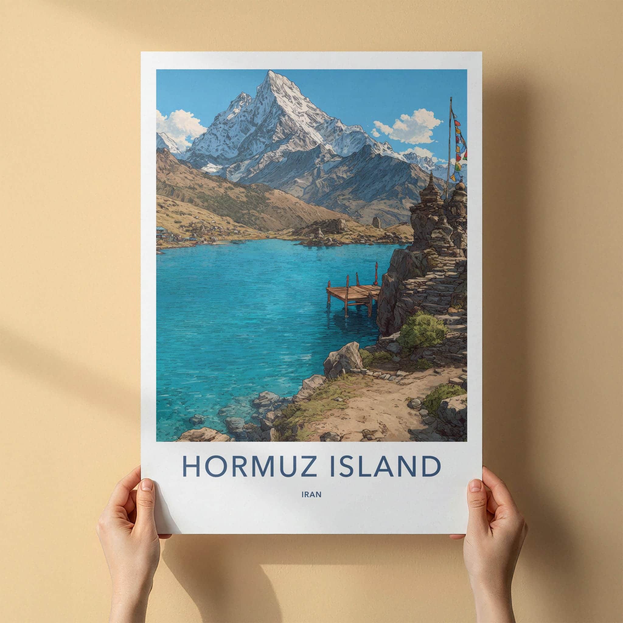 Hormuz Island Poster - Iran Travel Art - Snowy Peaks Lake Home Decor
