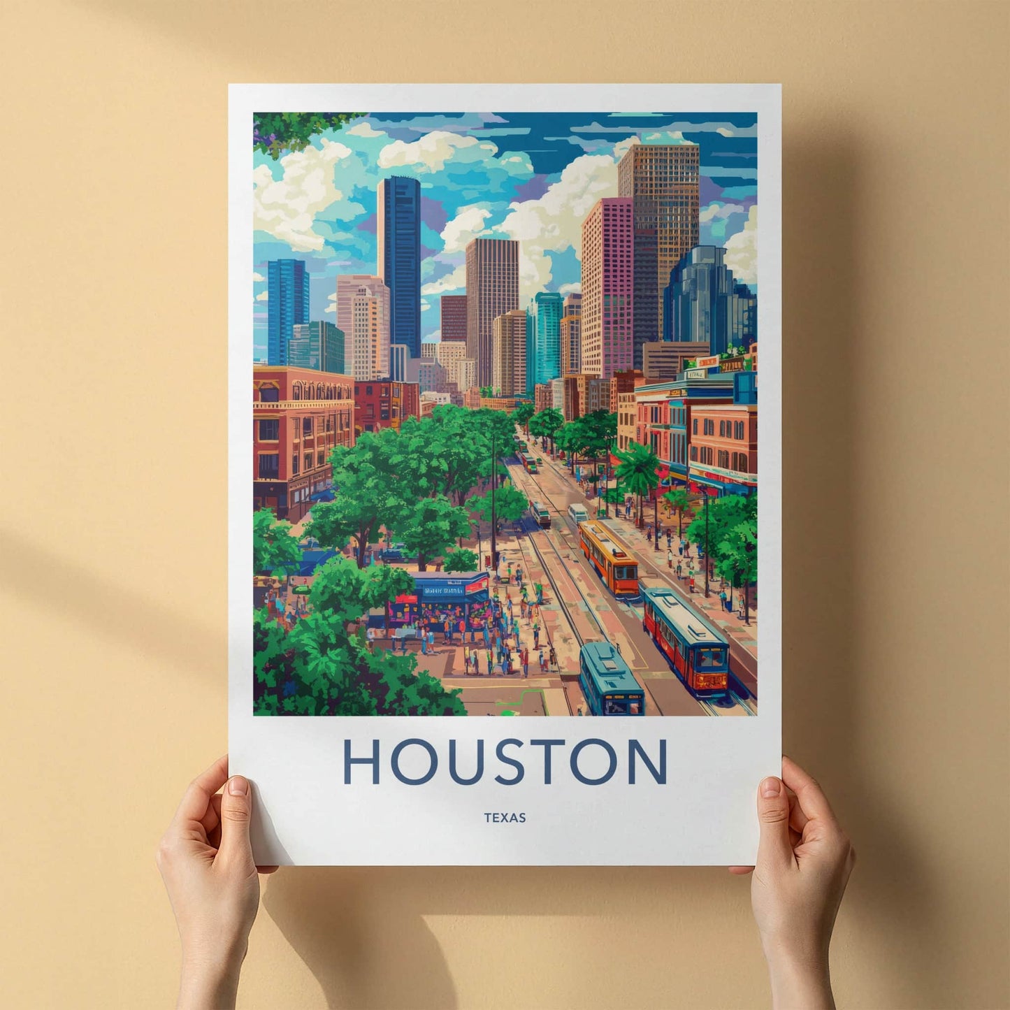 Houston Poster - Texas Framed Print - Colorful Urban Landscape Lounge Decor