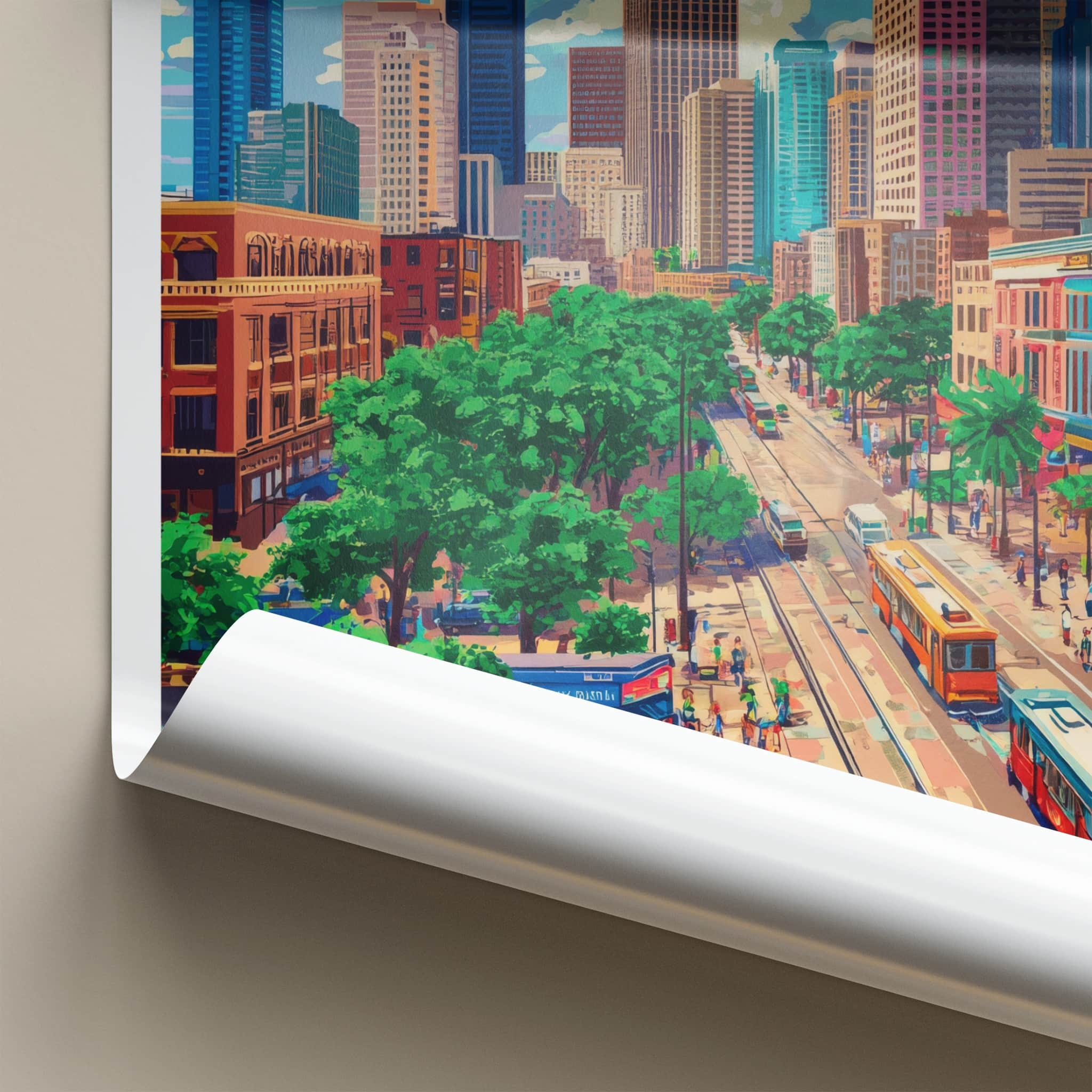 Houston Poster - Texas Framed Print - Colorful Urban Landscape Lounge Decor
