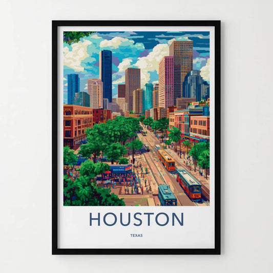 Houston Poster - Texas Framed Print - Colorful Urban Landscape Lounge Decor