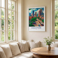 Houston Poster - Texas Framed Print - Colorful Urban Landscape Lounge Decor